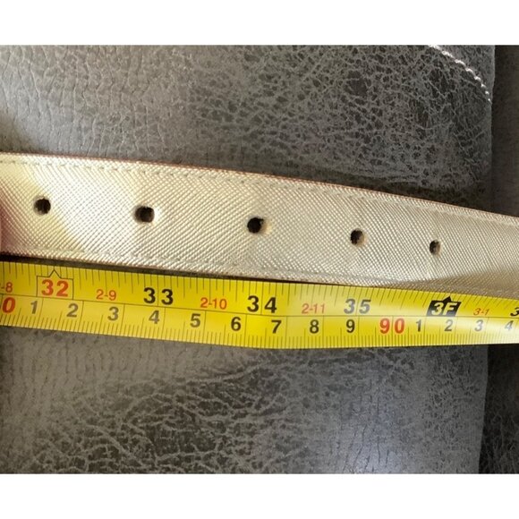 Michael Kors Gold LOGO Belt Women Waist 32"-36" Reversible FLAW on Brown Side - Picture 9 of 10